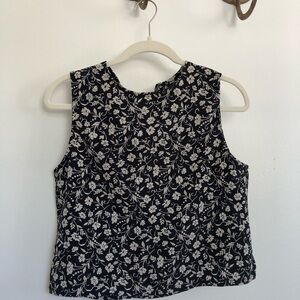 Vintage 100% Silk Finity Black and Cream Floral Blouse